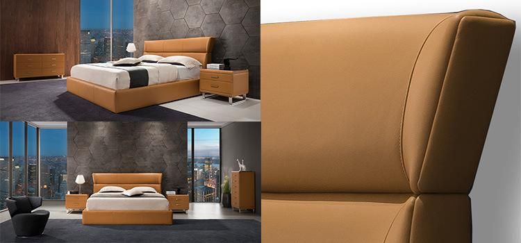 Modern Hot Sale Italian Style Leather Bed Home Bedroom Furniture with Comfortable Headboard