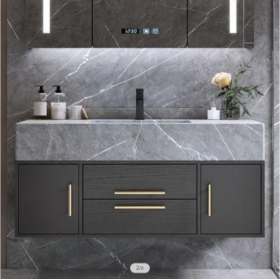 Modern 39&quot; Floating Black Bathroom Vanity Stone Top Wall Mounted Bathroom Cabinet