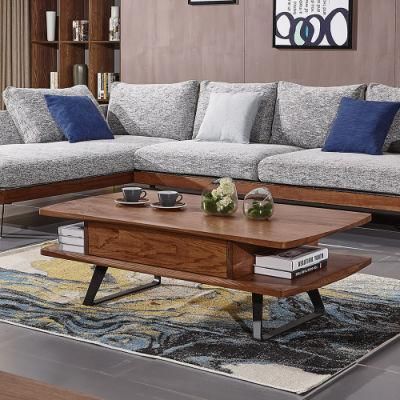 Wood Top Metal Leg Coffee Table Freely Matching