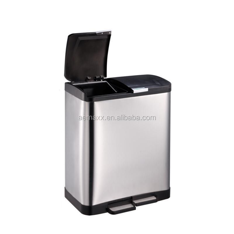 Modern Rectangle Two Compartments Stainless Steel Trash Can