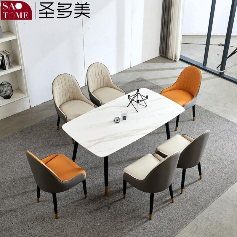 Modern Living Room Dining Room Furniture White Wax Wood with Copper Set Dining Table