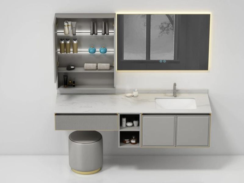 Modern and Luxury Gray Bathroom Cabinet with Side Mirror Cabinet