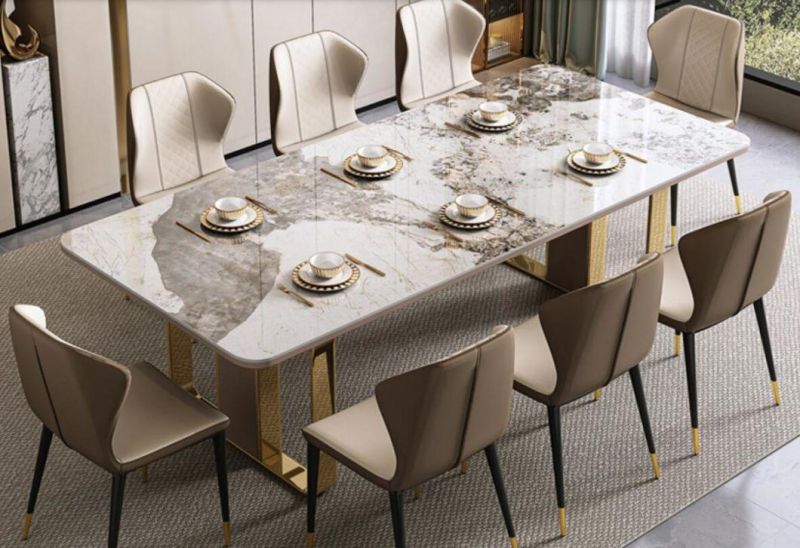 Luxury Modern Dining Table 6 Person Stainless Steel Marble Dining Table