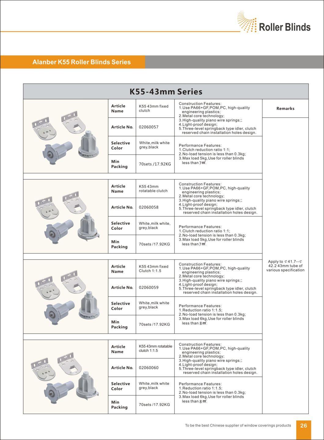 K55-43mm Rotatable Deceleration Clutch Roller Blinds Components, For Roller Blinds