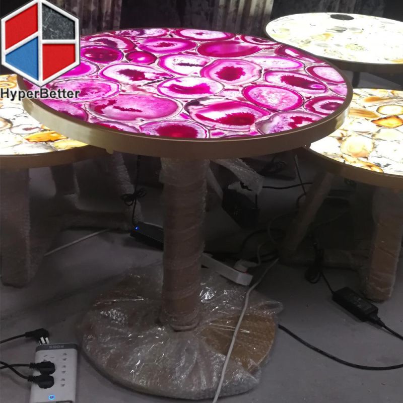 Stainless Steel Conical Agate Table with LED Light