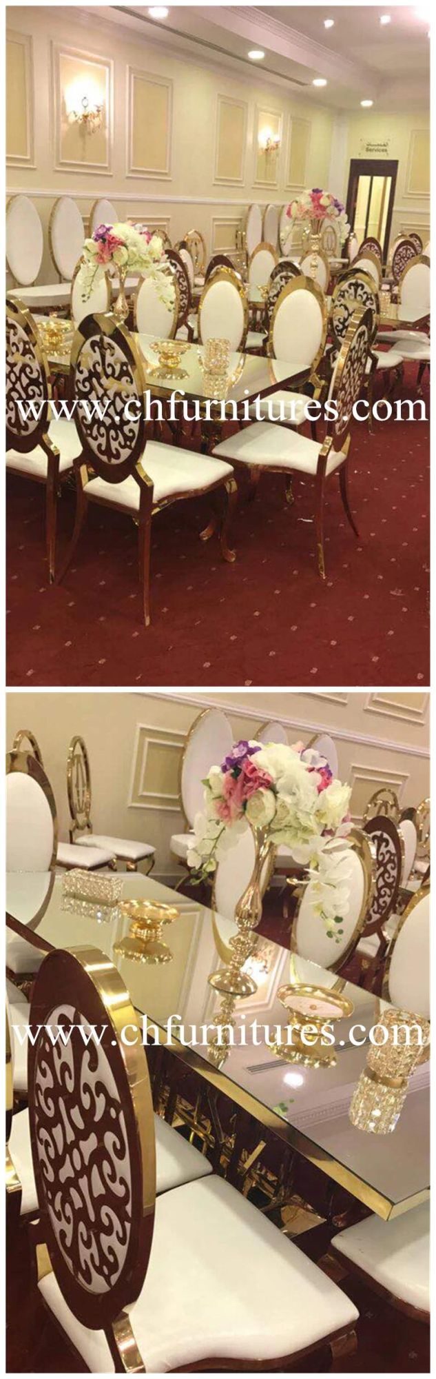 Chair Wedding White Throne Stainless Steel Chair, Golden Banquet Modern Dining Chair Yc-Ss43