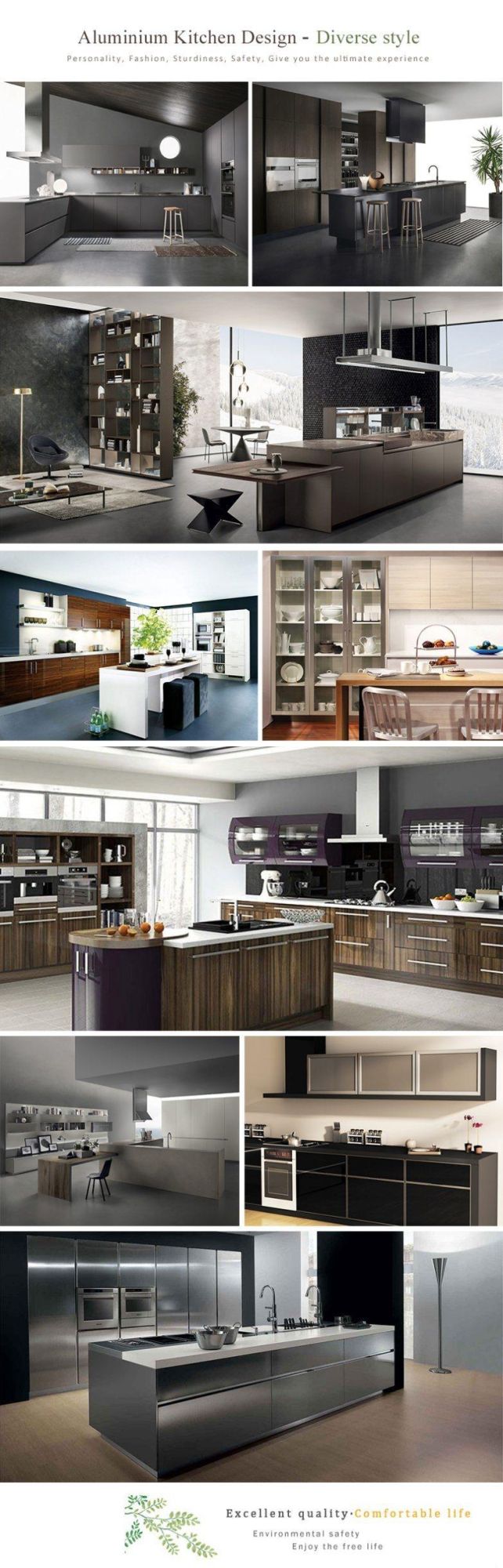 Modern Simple Aluminum Wood Grain Combined Kitchen Cabinet Interior Furniture