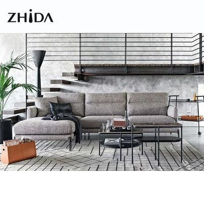 Nordic Home Furniture Technology Cloth Corner Fabric Sofa Set Furniture Villa Lounge Living Room Sectional Modern L Shaped Sofa with Headrest