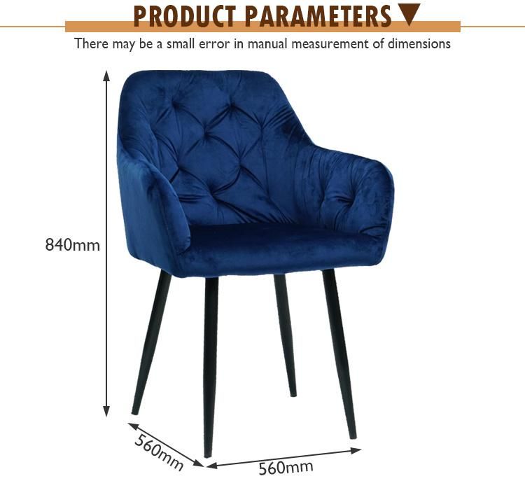 Dining Room Upholstery Blue Modern Velvet Armchair Soft Velvet Dining Chair