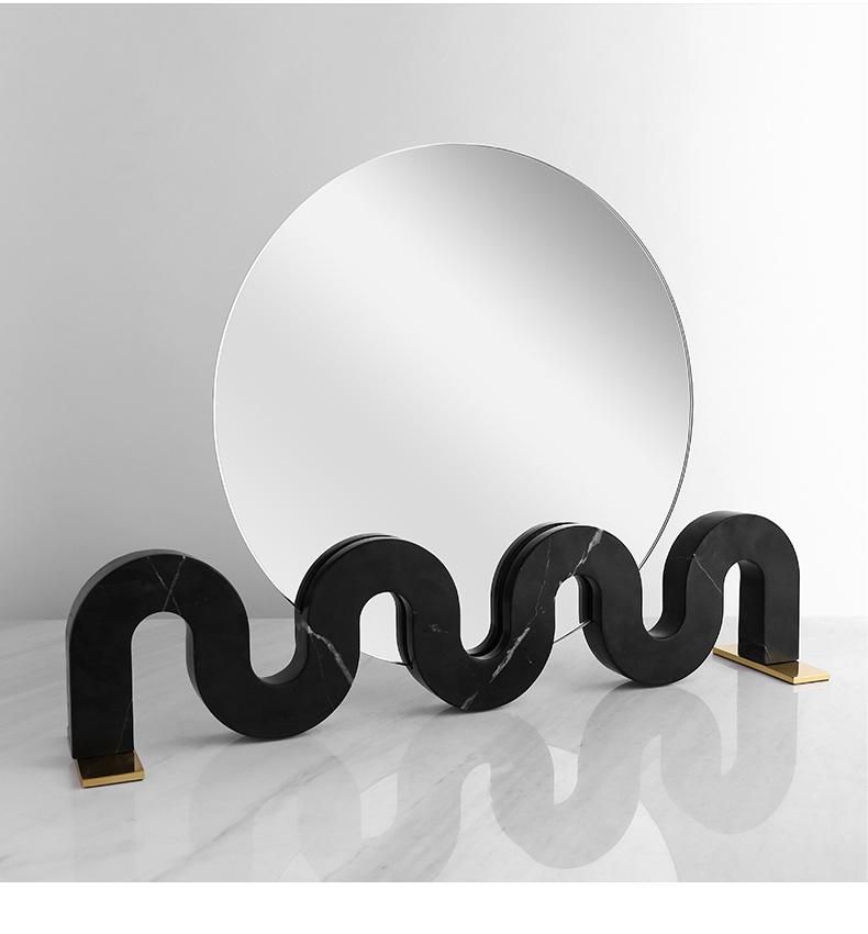 Restroom Bathroom Decor Nordic Creative Table Top Shaped Design Vintage Black Marble Mirror