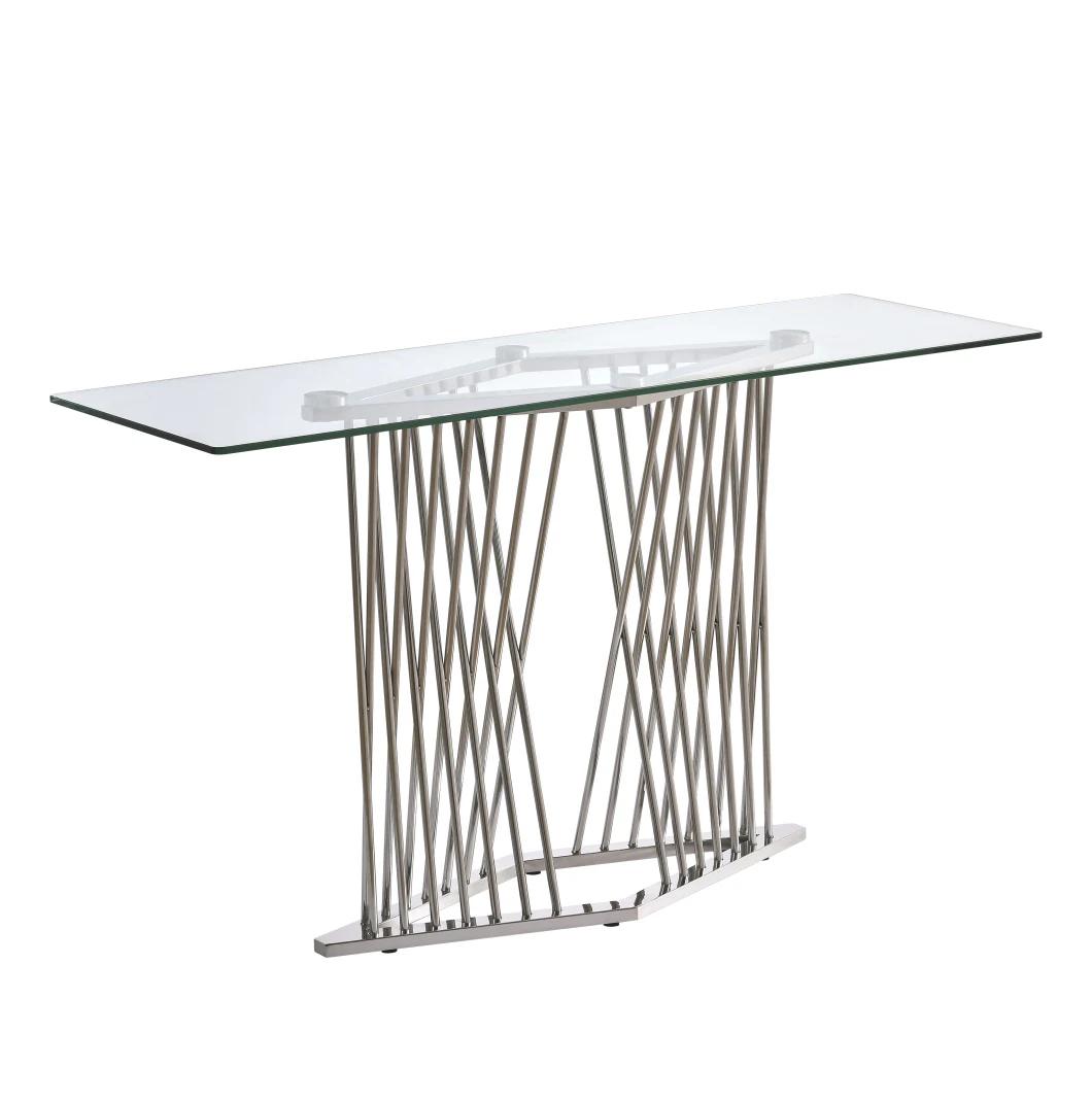 Round Tube Stainless Steel Dining Table with Glass Top