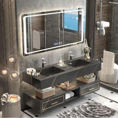 Light Luxury Rock Board One-Piece Double Basin Bathroom Cabinet Combination Modern Simple Sink Washbasin Washbasin Cabinet Toilet Wash Table