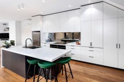 Frameless PVC White Cupboard with Black Handle Pantry Modern Furniture Kitchen Cabinets