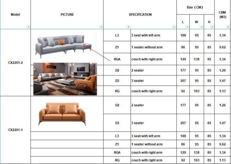 Living Room Furniture Italian Modern Design Ecological Leather Secitonal and 1+2+3 Seat Sofa Set