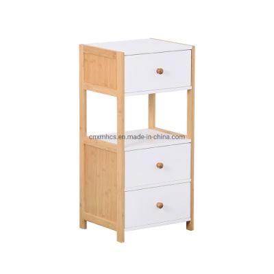 Bamboo Storage Cabinets Bathroom Cabinet with Drawer, Free Standing Storage Cabinet Shelf/Livingroom/Kitchen