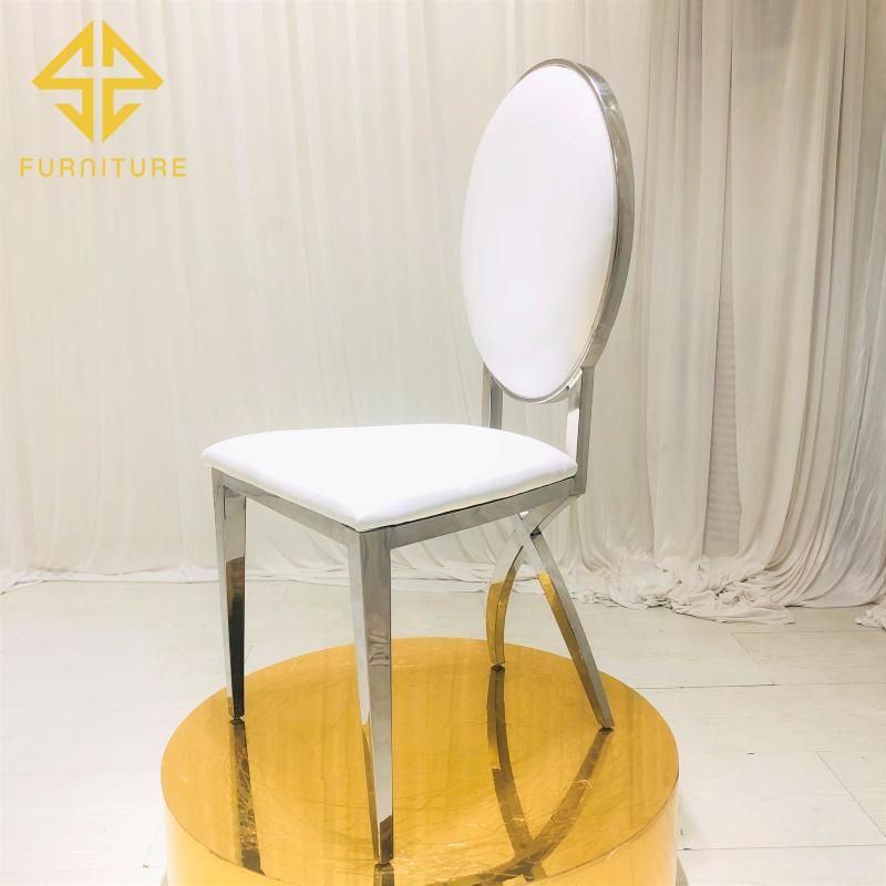 X Leg Round Back Silver Stainless Steel Dining Chair Hotel Furniture Wedding Events Chairs