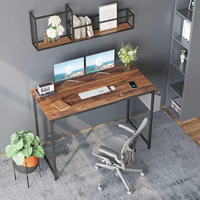 Nova Deep Brown Modern Simple Style PC Table with Black Metal Frame