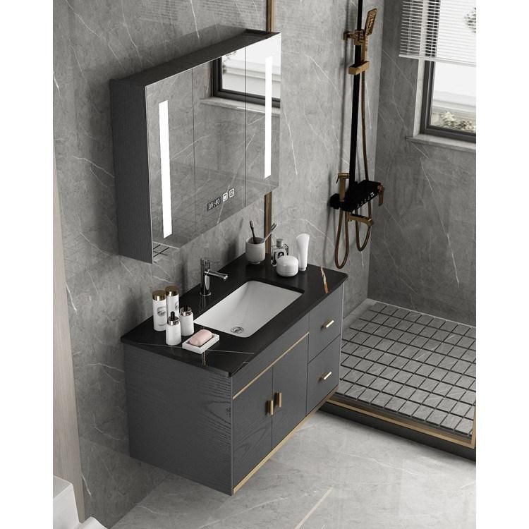 Bathroom Vanity Luxury with LED Light Storage Mirrored Cabinet, Artificial Stone Countertop