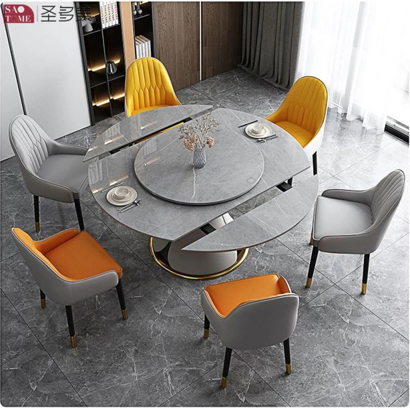 Modern Style Southeast Asia Design Extendable Dining Table PU Leather Metal Slate Dining Table