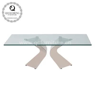 Contemporary Tea Table X Design Base Modern Glass Coffee Table with Stainless Steel