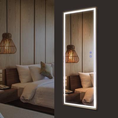 Home Dressing Furniture Rectangle Framed LED Lighting Silver Coated Full Length Mirror