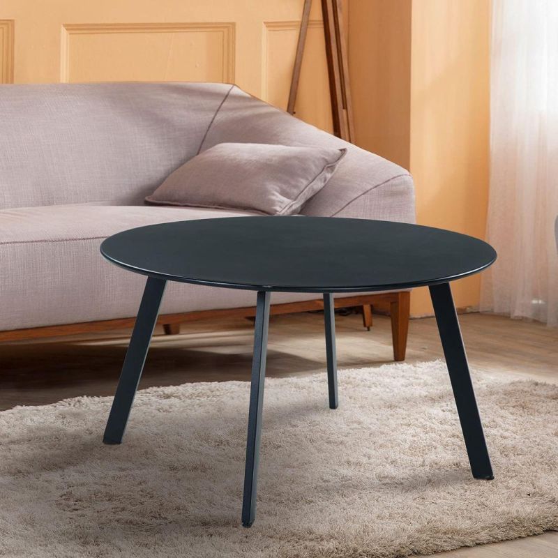 Round Black Coffee Table, Modern Steel Small Table for Living Room Apartment Bedroom Corridor Balcony, Black