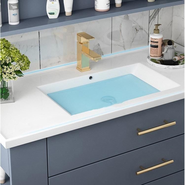 Blue Melamine Bathroom Vanity with LED Luxury Storage Mirrored Cabinet, Defogging