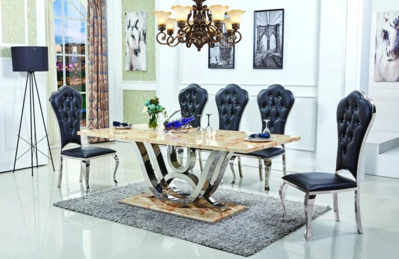 Dining Table with Marble Top in Gold or Silver Color