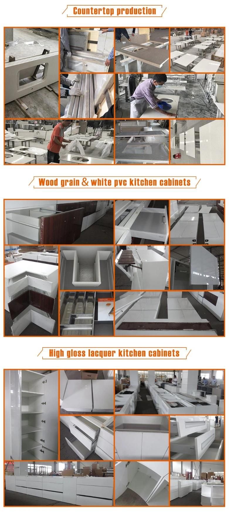 Wood Timber Veneer with Grey Lacquer Kitchen Cabinet Furniture