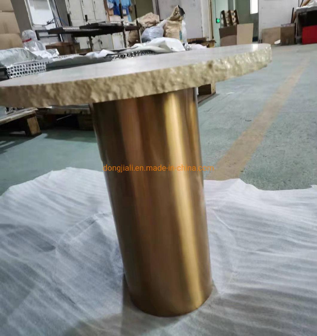 Modern Luxury Design Round Metal Frame Gold Coffee Table with Limestone Top