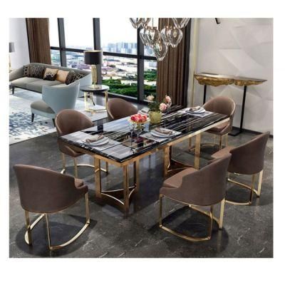 Modern Style Marble Top Rectangle Dining Table with Stainless Steel Base