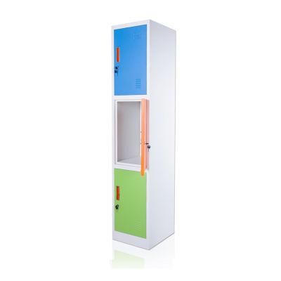 Modern Steel Furniture 3 Tier Three Small Doors Horizontal Lockers Metallic Steel Wardrobe Storage Metal Lockers