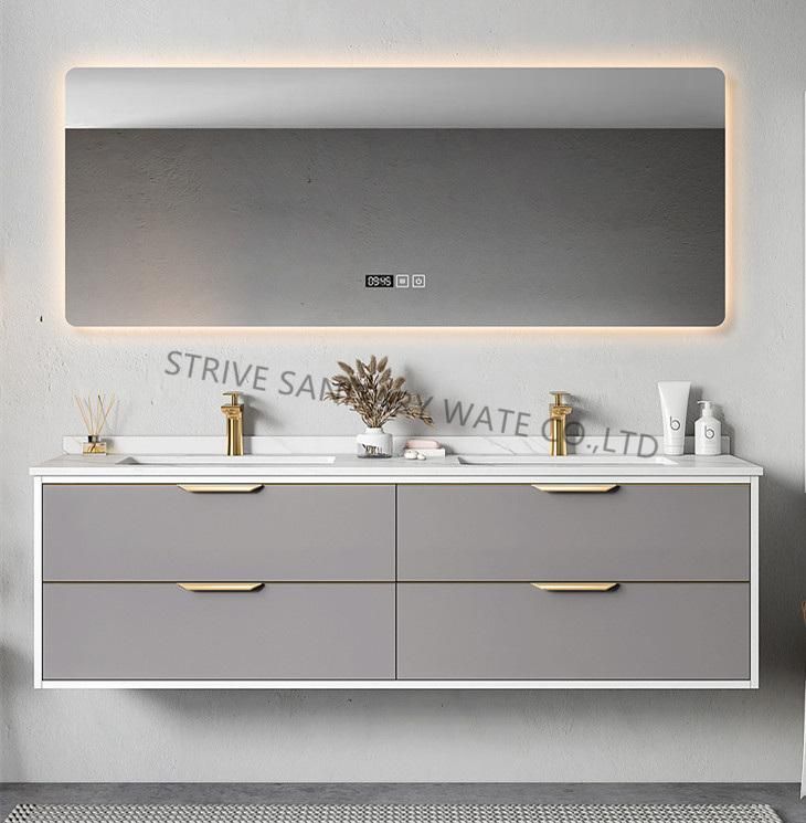 Modern Rock Plate Bathroom Cabinet Touch Switch LED Mirror Bathroom Vanity