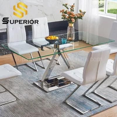 Modern Dining Furniture Glass Top Dining Table with 6 Chairs