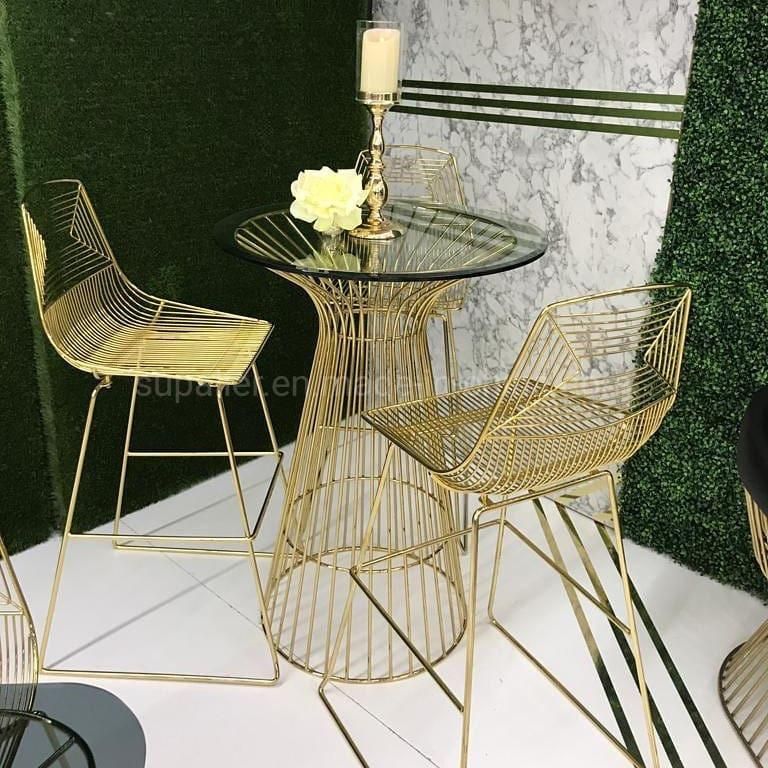 Luxury Wedding Furniture Gold Bar Table with Wire Cocktail Chair