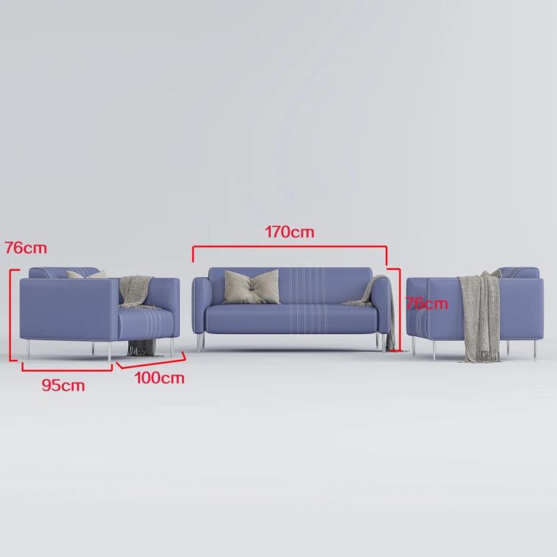 Modern Modular Silver Metaql Legs Living Room Sofa Furniture Luxury Italian Leather 1+2+3 Sofa
