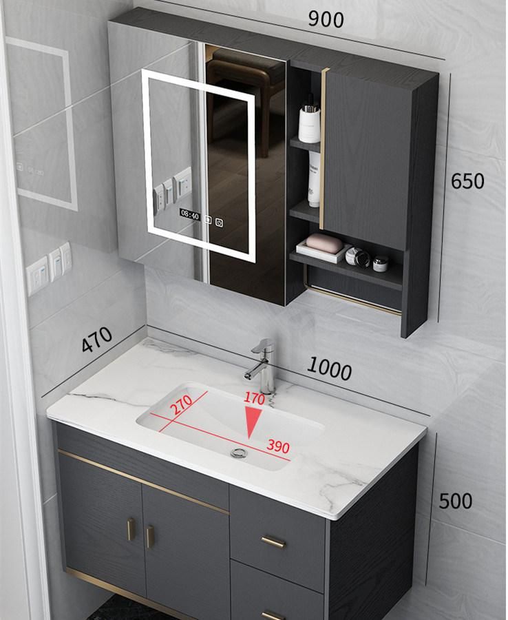 Bathroom Vanity Luxury with LED Light Storage Mirrored Cabinet, Artificial Stone Countertop