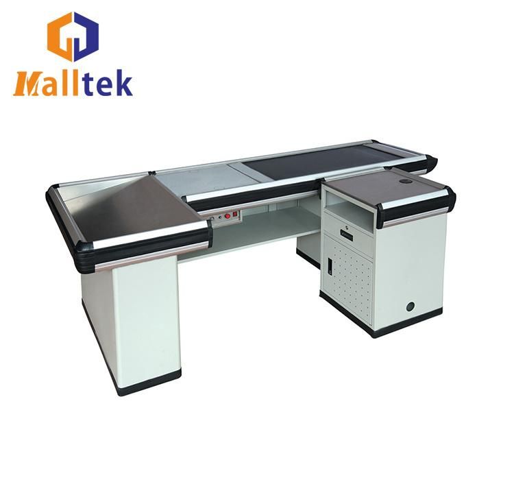 Modern Stainless Steel Checkout Counter Cash Desk in Supermarket