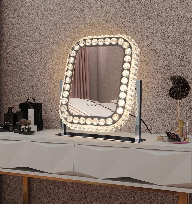 Personal Care Salon Furniture Crystal Diamond LED Makeup Hollywood Illuminated Vanity Mirror