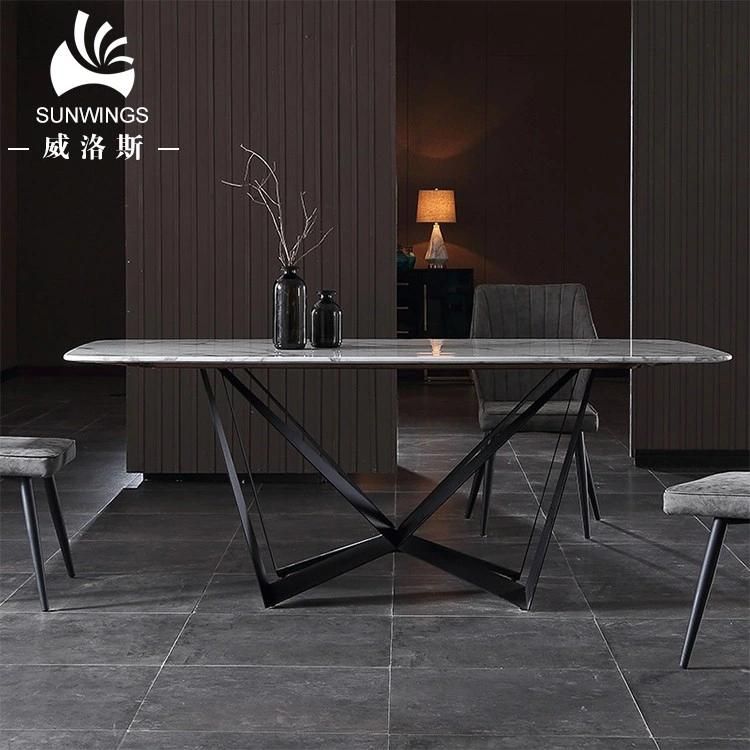 Luxury Italian Carrara Marble Top Dining Table Modern Style with Metal Base