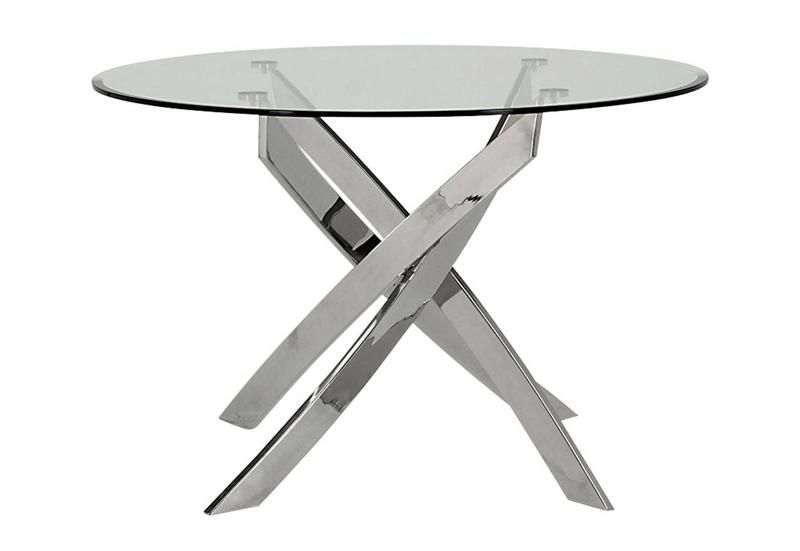 2022 Small Round Clear Tempered Glass Top Dining Table with Silver Chrome Legs