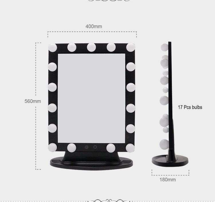 Hair Salon LED Makeup Lighted Mirror Touch Screen Square Barber Mirror Station