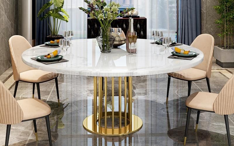 Royal Round Marble Stone Stainless Steel Gold Dining Room Table