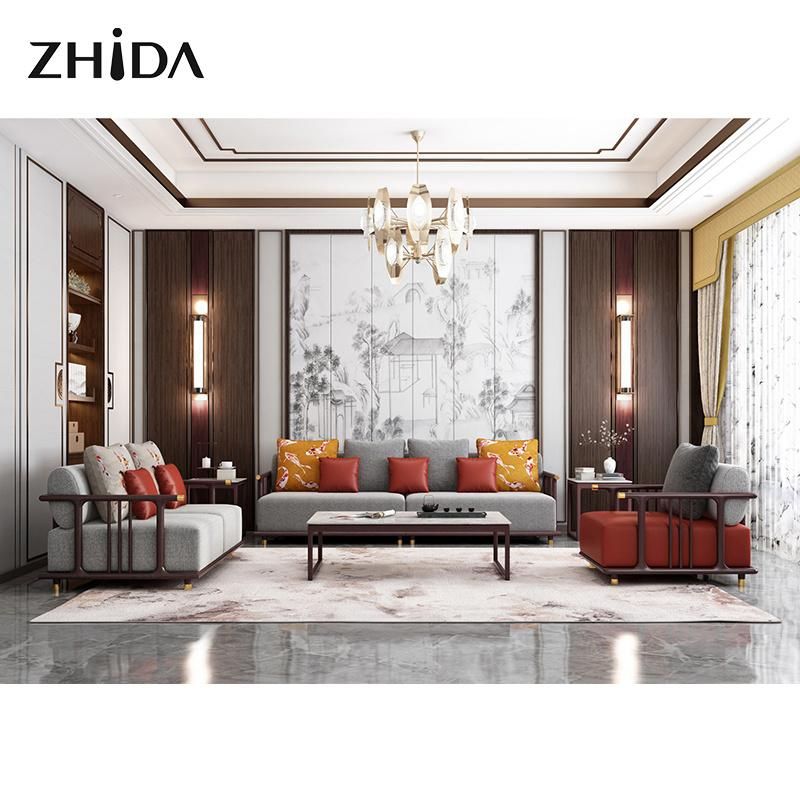 Lobby Living Room High End Wooden Furniture Chinese Modern Design Fabric Sofa Set