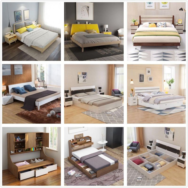 Modern Simple Stylish Home Melamine Bedroom Furniture Wooden Queen Double Bed