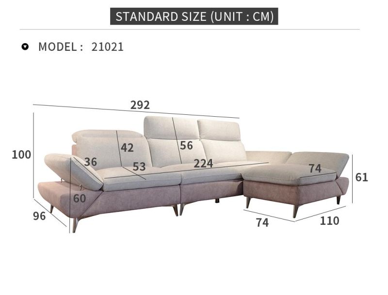 Modern Luxury Elegant Design Stainless Steel Living Room Furniture White Recliner Corner Sofa Set