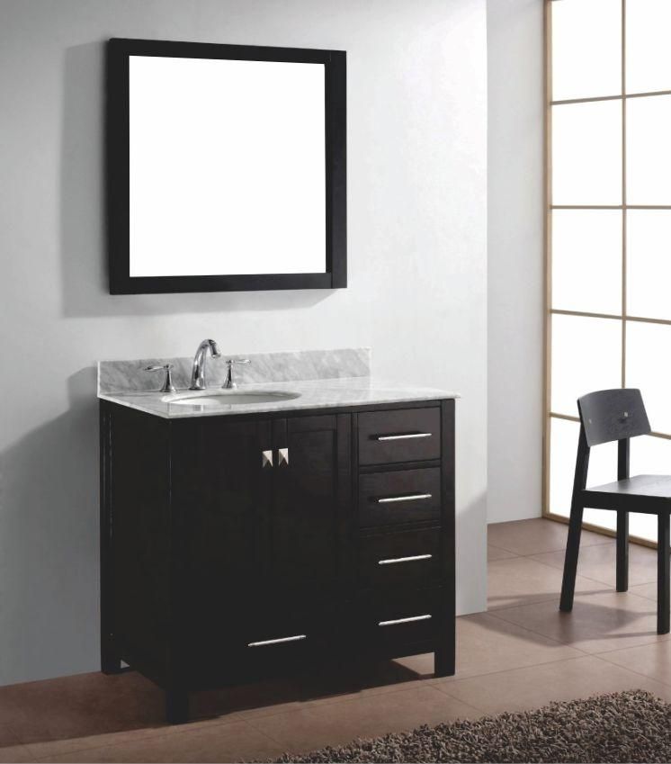 High Quality Single Gray Oak Solid Wood Bathroom Dresser Vanity Cabinet with Marble Countertop