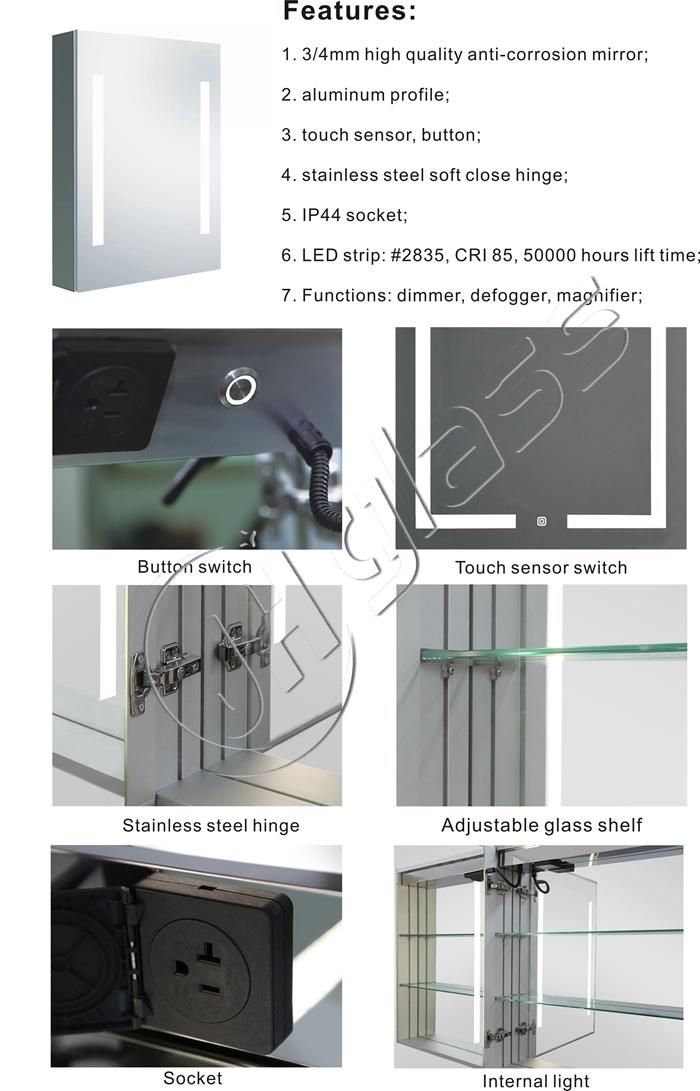 Anti-Fog Vanity Bathroom LED Mirror Medicine Cabinet with Lights