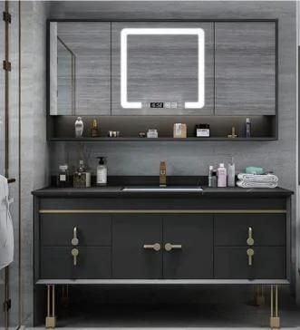 China Factory Modern Rock Plate Bathroom Cabinet with LED Smart Mirror Big Storage Space Bathroom Vanity