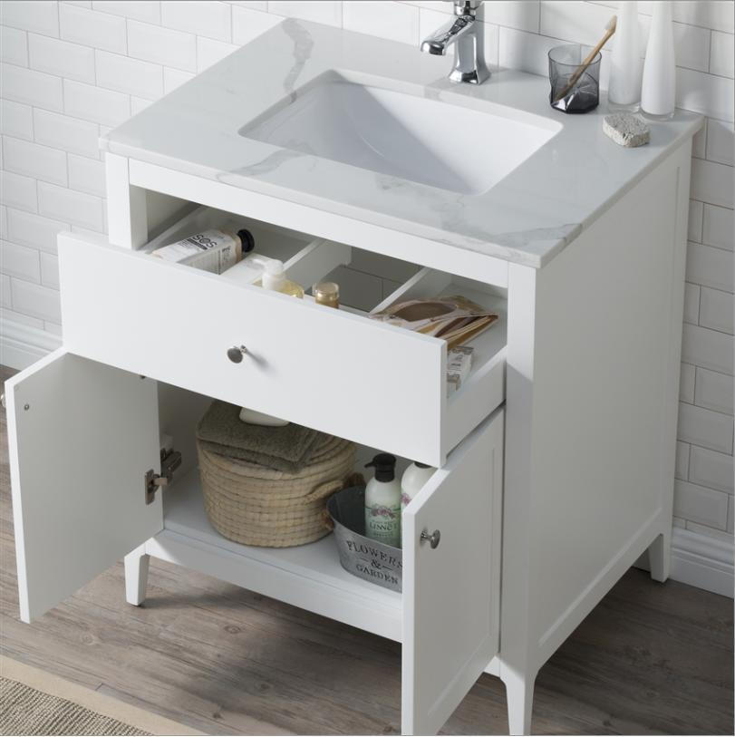 Solid Wood Bathroom Cabinet with Ceramics Countertop Modern